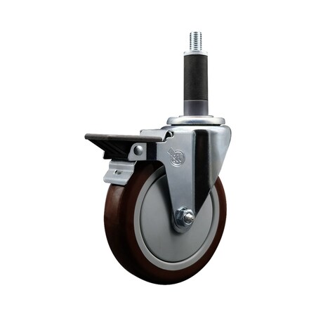 Service Caster 5'' Maroon Poly Swivel 1'' Expanding Stem Caster with Brake SCC-EX20S514-PPUB-MRN-PLB-1